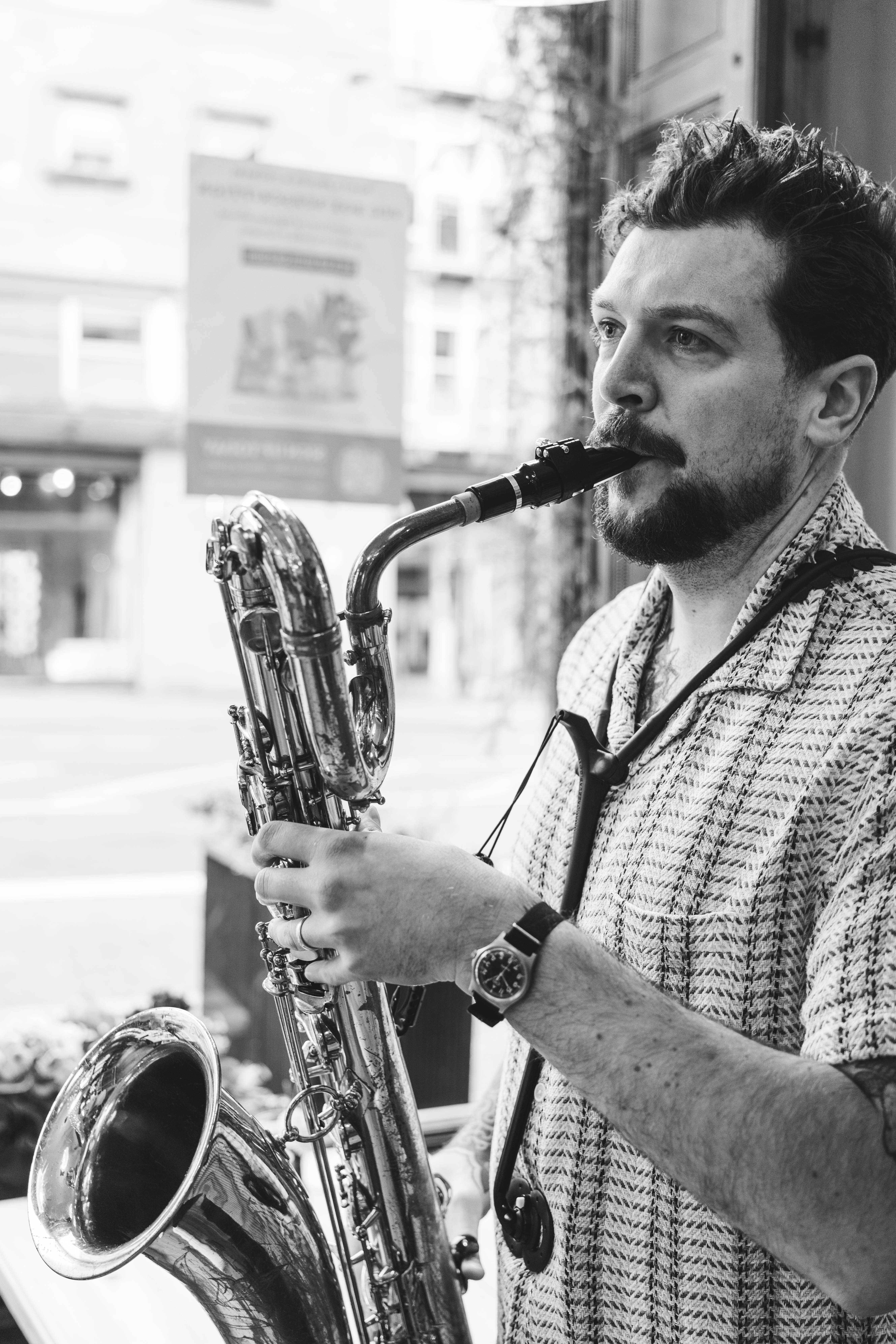 Josh portrait with saxophone
